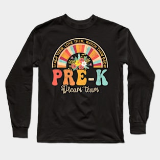 First Day Pre-K Team Teacher Kids 60s 70s Retro Long Sleeve T-Shirt